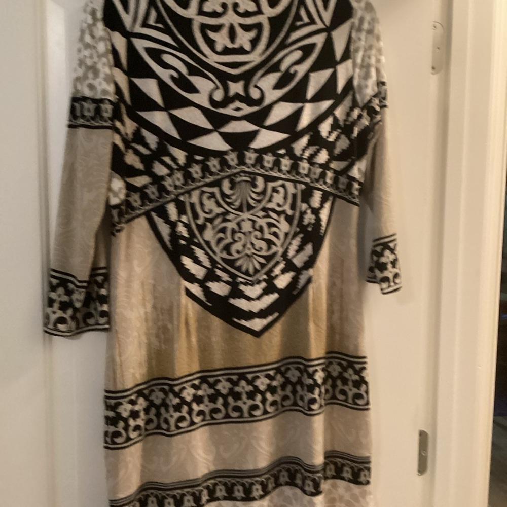 Hale Bob Black and Cream Long Sleeve Dress